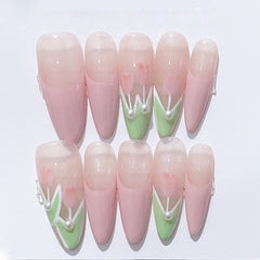 YICKYUE -  Green Cat's Eye Tulip Wearable Nail Pieces Light Therapy Handmade False Nails Wearing Finished Nails Artistic Patch Decoration
