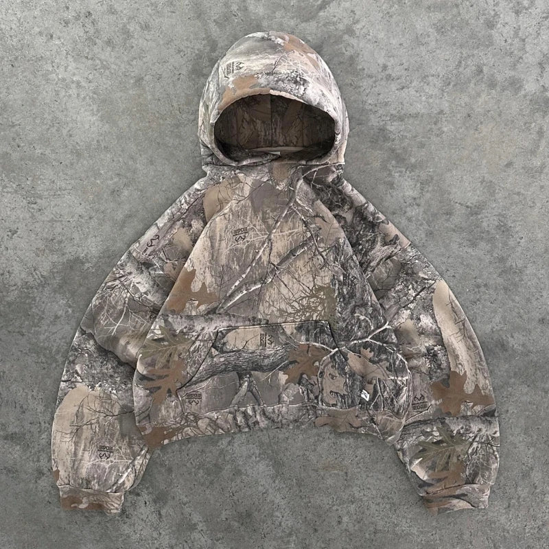 Hearujoy  90s Streetwear Y2K Retro Hoodie Men Printed Camouflage Pattern Pullover Sweatshirts High Street Hip Hop Streetwear Oversized Unisex Camo Hoodie