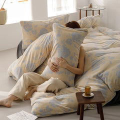 YICKYUE  -  Warm Plant Pattern Duvet Cover Set, Thick Flannel Fleece, Luxury Bedding Set, Simple Soft Short Plush Bed Set, Autumn and Winter
