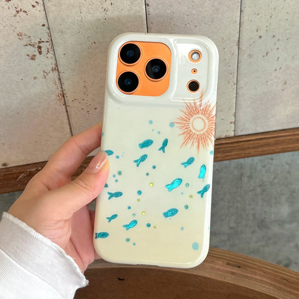 Cute IMD Bling Blue Foil Fish Phone Case for IPhone 15 16 Pro Max 17 Promax 14 Pro Max Shockproof Fish Soft Back Funda Cover