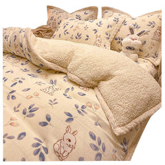 Winter Thickened Lamb Flange Suede Bed Velvet Four-Piece Set Milk Coral Fleece Bed Sheet Quilt Cover Bedding Winter
