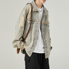 Hearujoy American Style Vintage Men Denim Jacket  Spring Autumn Loose Wash Jean Coat Retro Nostalgia Trend Holes Cowboy Outwear Top Male