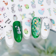 ENDRRFLLA 1pc Plant flower watermark nail stickers fresh fake nail decoration waterproof green nail art beauty