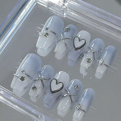 Yickyue Handmade Phototherapy Wear Armor Sea Salt Frozen Coconut Milk Fake Nails Repeated Use Nail Stickers White Artificial NailsNails