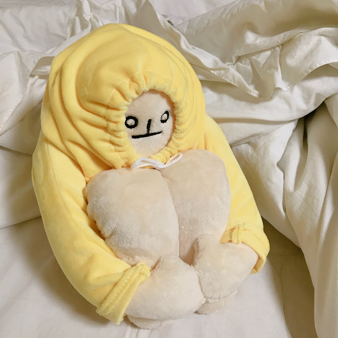 Injured Banana Man Doll Plush Toy Pose Changeable Plush Pillow White Body Dressed Yellow Hoodie Banana Shaped Doll Toys for Kids