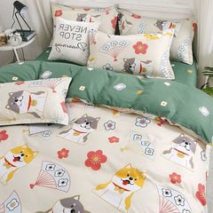 Home Bed Duvet Quilt Cover Set Flat Sheet Pillowcase Soft Bedding Set for Adult Kids Twin Queen Cotton Ployester