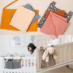 1 Pc Baby Crib Organizer Bed Hanging Storage Bag Cotton Reusable Bedside Toy Diaper Pockets for Newborn Essentials Multi-Purpose