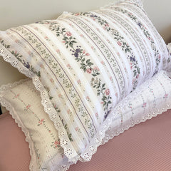 YICKYUE  -  Vintage Countryside Floral Lace Ruffles Duvet Cover Set, Pillowcases with Bed Sheet, Fitted Sheet, Girls Bedding Set