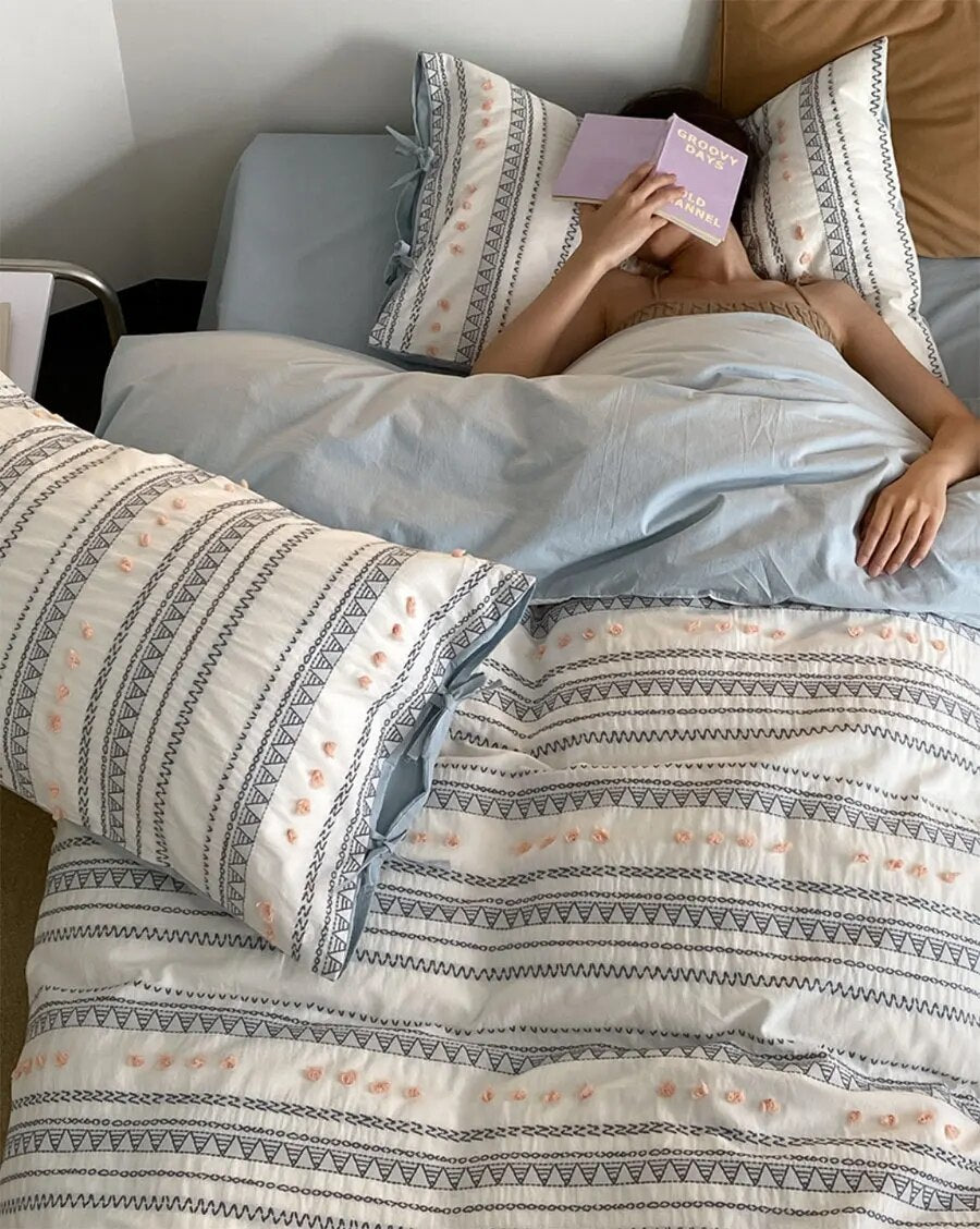 Yickyue -  Fashion geometric blue bedding set,abstract design cotton twin full queen king home textile flat sheet pillow case quilt cover