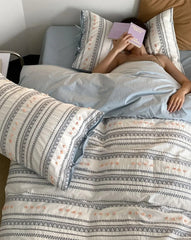 Yickyue -  Fashion geometric blue bedding set,abstract design cotton twin full queen king home textile flat sheet pillow case quilt cover