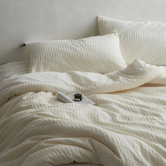 40S Ripple Jacquard Pure Cotton Bedding Set Bubble Gauze Color Blocking Breathable Quilt Set Twin Full Queen King Bedclothes