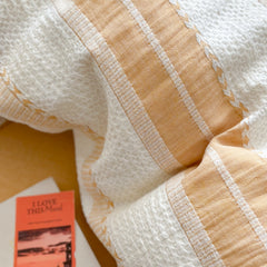 YICKYUE  -  Seersucker Bedding Set, 100% Cotton, Color Block Stripe, Duvet Cover, Cozy Japanese Style, Bed Linens, Home, King, Queen,Textile