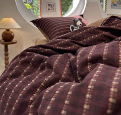 YICKYUE  -  Vintage Claret Flower Bedding Set,twin Full Queen King Retro French Floral Cotton Home Textile Bed Sheet Pillow Case Quilt Cover