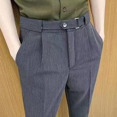 Hearujoy British Style Men Suit Pants Light Luxury Advanced Sense Ankle-Length Pencil Pants Summer Slim Fit Business Casual Trousers
