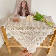 Tablecloth for table 60cm/160cm Retro Tablecloth Fresh White Flower Lace Tablecloth Bedside Coffee Table Mat Background Cloth