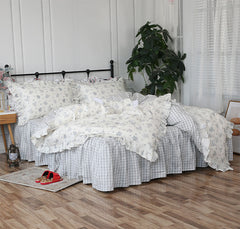 YICKYUE  -  Romantic elegant flower plaid bedding set,twin full queen king cute cotton double home textile bedspread pillow case quilt cover