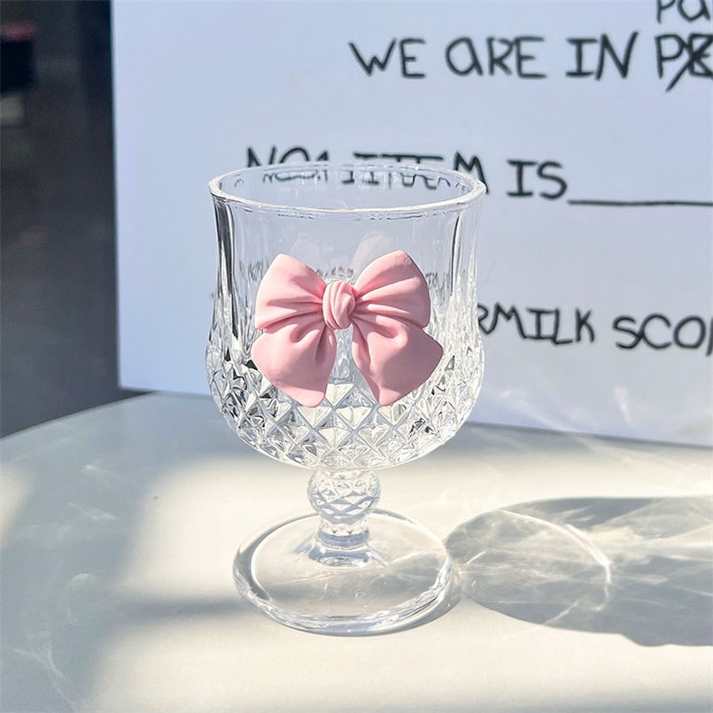 YICKYUE  -  Nordic Style Court Goblet, Niche Design, Bow Decoration Glass, Simple Household Whisky Glass, Beverage Juice and Dessert Cup