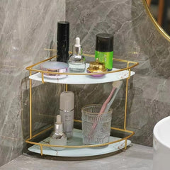 Nordic Desktop Cosmetic Storage Shelf Corner Storage Rack Luxury Wrought Iron Makeup Storage Shelf Tray Bathroom Rack Organizer