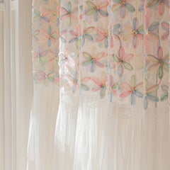 YICKYUE  -  2PC Floral Embroidered Sheer Curtains - Home Decor for Living Room, Bedroom, and Garden
