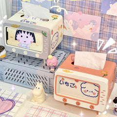 Desktop Creative Tissue Box Storage Organizer Multifunction Tv Phone Stand Tissue Box Holder Kawaii Cute Home Decorative Girl