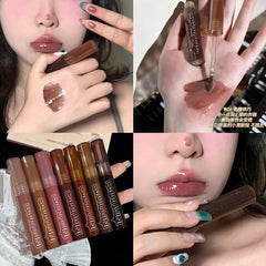 Yickyue Black Tea Brown Lip Gloss Mirror Transparent Glass Lip Glaze Lava Chocolate Liquid Lipstick Non-stick Makeup Lip Tint Cosmetic