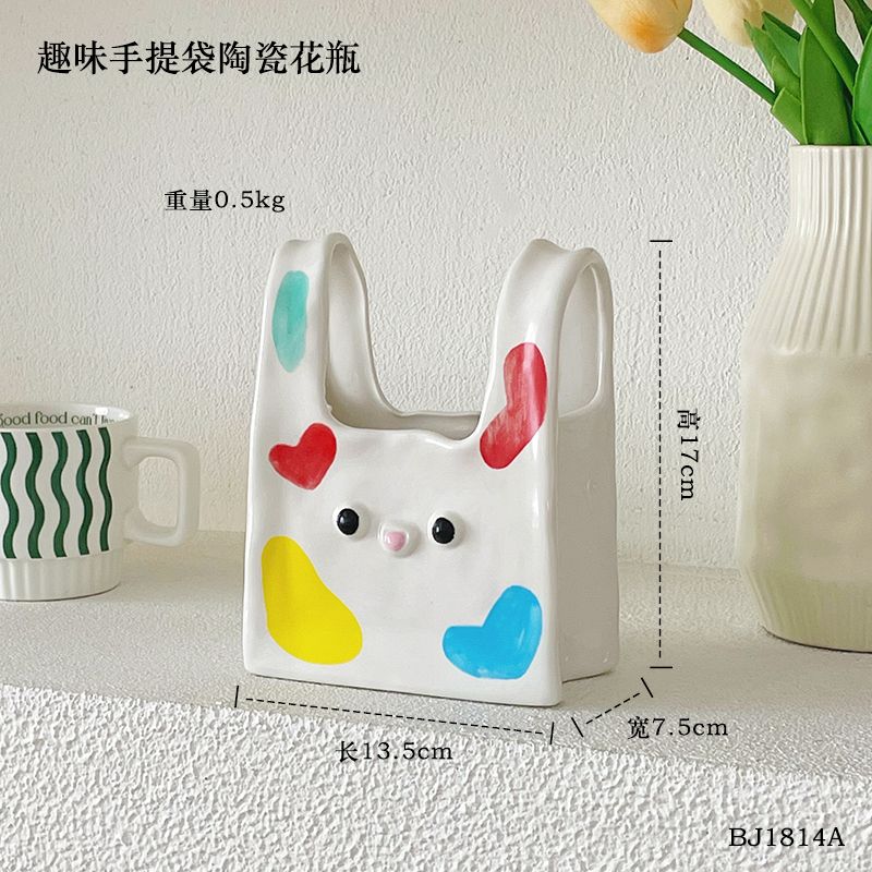 YICKYUE  -  Cute Creative Fun Ceramic Vase Ornaments Living Room Flower Arrangement Dried Flowers Desktop Decorations Home Decoation Vases