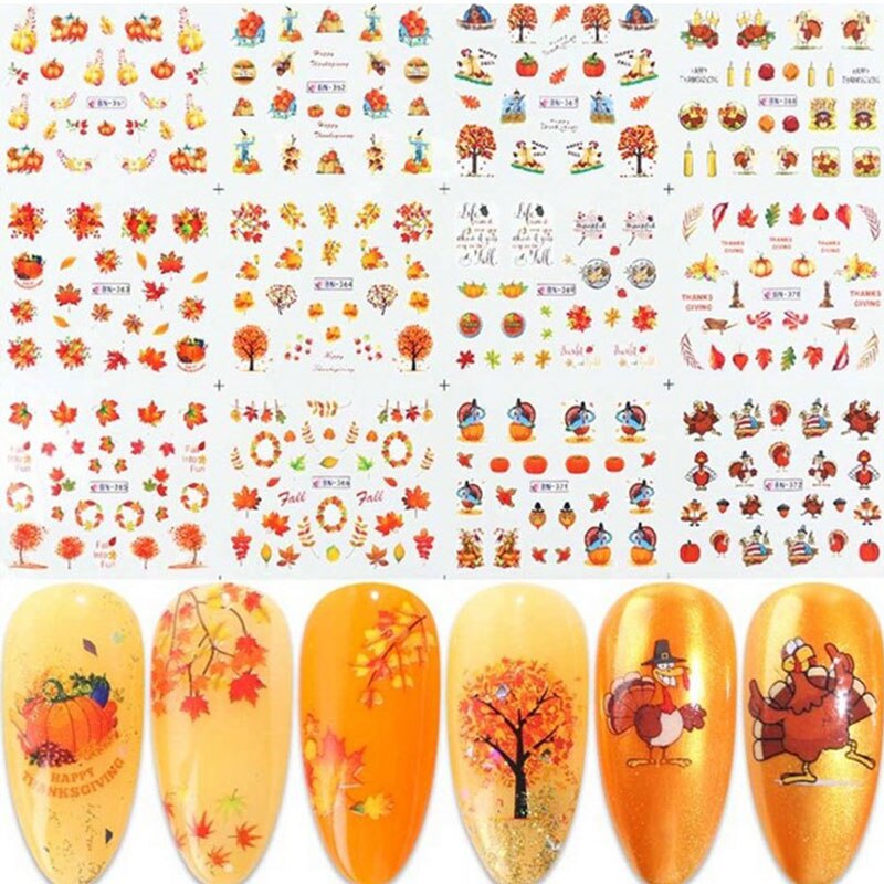 1 Sheet Gold Leaf Autumn Leaf 3D Nail Sticker Coconut Tree Leaf Pattern Adhesive Transfer Sticker Shiny DIY Nail Decoration