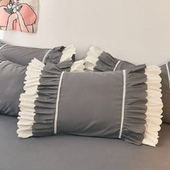1 Piece Pillow Case Cover Gray Green Pink Yellow Double Ruffles Princess Style Pillowcases Bedroom Use Pillow Cases 48cm*74cm