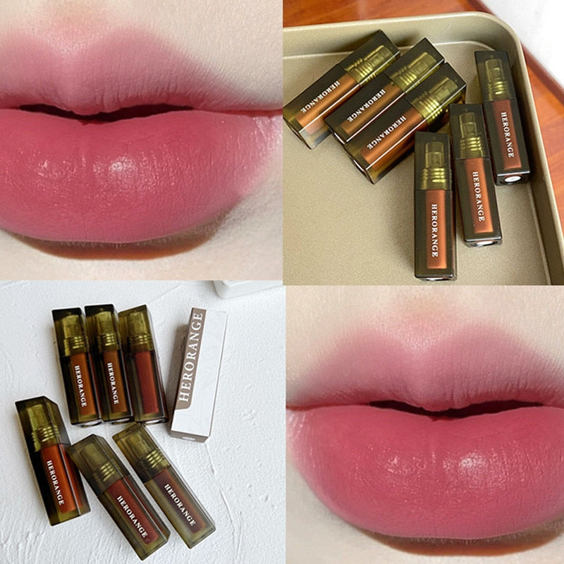 HERORANGE Lip Glaze Nude Matte Velvet Easy To Color Lip Mud Long Lasting Non-stick Cup Lip Tint Waterproof Korean Cosmetics