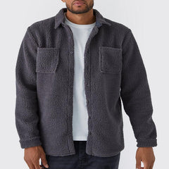 Hearujoy New Autumn Winter Men's Loose Plush Jacket Solid Long Sleeve Lapel Button Cardigan Coat Fashion Casual Warm Outerwear Jackets