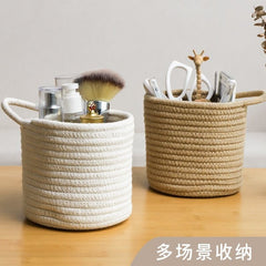 Round cotton woven storage basket cosmetic storage bucket desktop storage basket wall-mounted storage basket