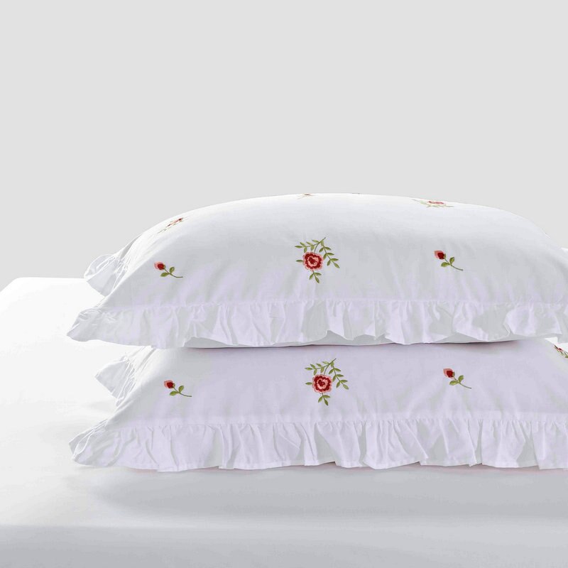 Cilected 100% Cotton White Embroidered Pillowcase Ins Princess Style Lotus Leaf Lace Pillow Core Cover Cushion Cover Decoration