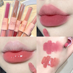 Yickyue 2 In 1 Dual Head Ultralight Misty Velvet Lip Gloss Non-cracking Makeup Lip Mud Long-Lasting Waterproof Matte Lipstick