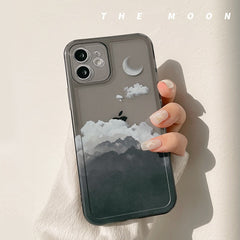 Black night moon funny phone case for iphone 7 x xr xs max 8 plus 11 12 mini pro max soft silicone protective cover shell