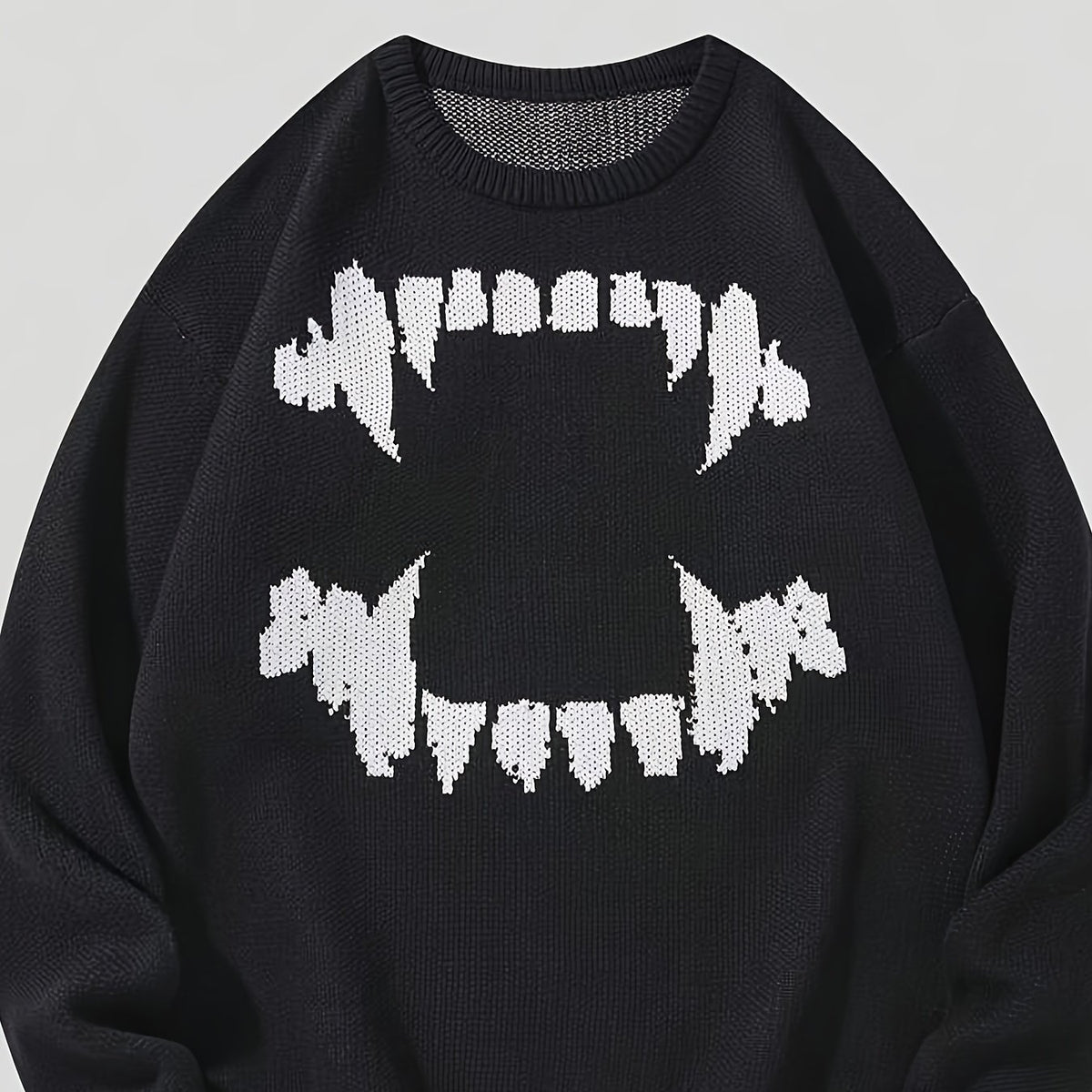 Hearujoy Men's Fashionable Teeth Pattern Knit Sweater - Round Neck, Long Sleeve, 100% Viscose Pullover for Casual Wear in Spring/Autumn - Machine & Dry Clean Safe