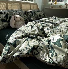 YICKYUE  -  Fashion pastoral flower leaf bedding set,twin full queen king green floral cotton home textile bed sheet pillow case quilt cover
