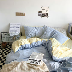 New small fresh double spell light blue cheese bed sheet four-piece set girl heart sunshine dormitory single three-piece set