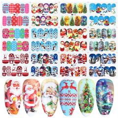 12pcs Christmas Cartoon Nail Art Stickers Water Decals Winter Santa Claus Nail Sliders Foils New Year Decorations TRA1165-1176