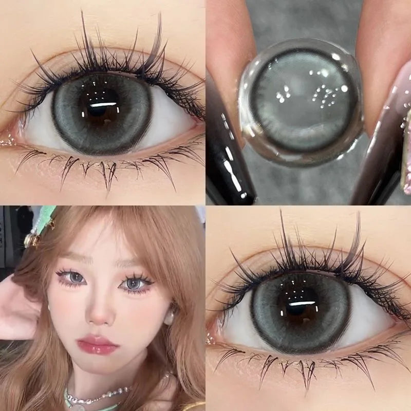YICKYUE  -  2pcs Korea Color Contact Lenses Brown Nature Lenses Myopia Degree-0.00~ -8.00 Beauty Pupil Makeup Gray Eye Free Shipping