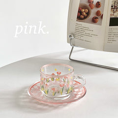 Yickyue Creative Coffee Cup Saucer Set Korean Cups Hand-Painted Plant Flower Coffee Mug Home Kitchen Drinkingware Espresso Cups