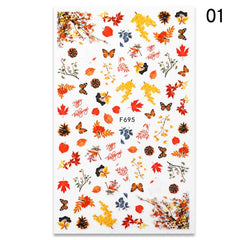 1PC 3D Nail Sticker Black And White Flower Leaf Patterns Nail Art Decals Summer Popular Art Nail Decal Decorations New