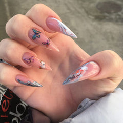 YICKYUE  -  24Pcs Glitter Gradient Green False Nails with Rhinestone Long Almond Press on Nails Detachable Stiletto Fake Nail Tips Wearable