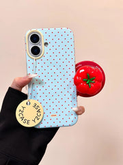 YICKYUE  -  3D Polka Dot Cute Tomato Magnetic Grip Tok Phone Stand Holder Phone Case for IPhone 16 15 14 13 Pro Max Funny Magsafe Back Cover