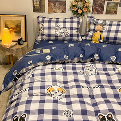 Yickyue Kids Bedding Set With Cute Dog Design Includes Flat Sheets Duvet Cover Pillowcase Bed Linen For Boys And Girls Kawaii Bedclothes