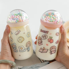 Transparent Glass Water Bottle with Lid Straw  Frosted Milk Cup Coffee Mug Cute Korean ins Student Adult Tour Drinking Bottle