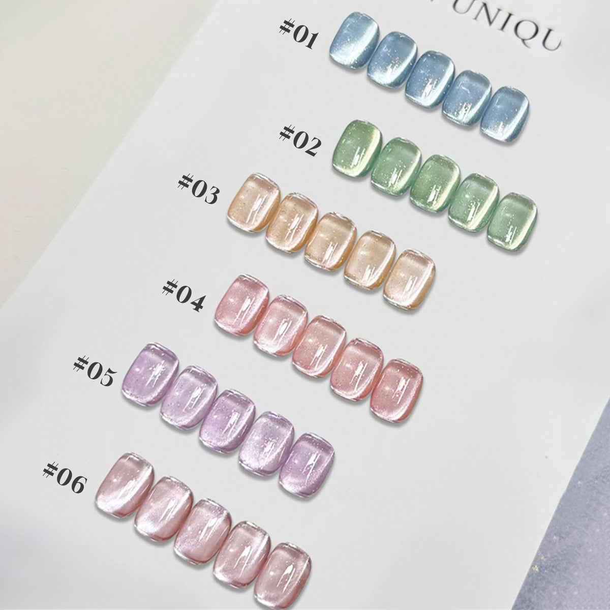 YICKYUE  -  1/6PCS Gel Polish - 2025 Iridescent Cat Eye Series, Glass Pearl Shimmer for Tropical Vacation Nails (Nail Supplies)