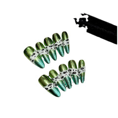 YICKYUE  -  10Pcs Handmade Shiny Green Mirror Y2K Press on Nails Long Stiletto False Nails Fake Nails Glitter Snake Designs Almond Nails