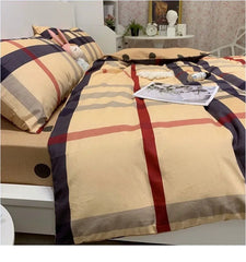 Yickyue 100%Cotton Bedding Set Luxury Brown Plaid Stripe Pattern Pillow Cover Sheet Quilt Cover Boys'/ girls' Bedroom Queen King Twin