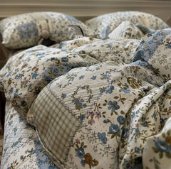 YICKYUE  -  Romantic vintage pastoral flower blue bedding set,twin full queen king cotton home textile bed sheet pillow case quilt cover