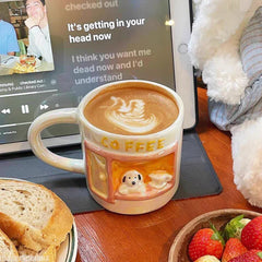 YICKYUE  -  Cute and Quirky Ceramic Korean Style Mug Couple Water Cup Breakfast Coffee Cup Home Drinking Utensils Funny Big Mouth Home Decor
